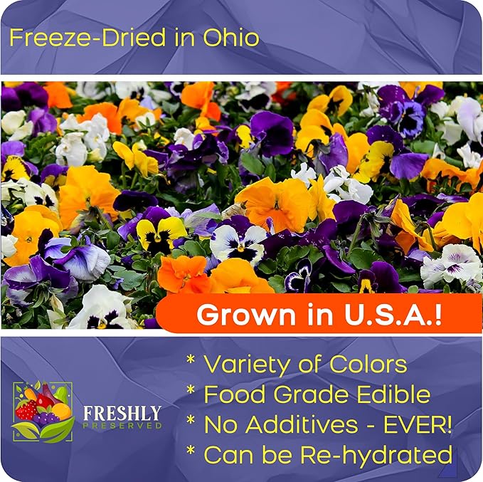 Pansy Edible Flowers for Cocktails & Desserts - 20 USA-Grown Freeze-Dried Flowers for Drink Garnish - Edible Dried Flowers (0.2 oz)