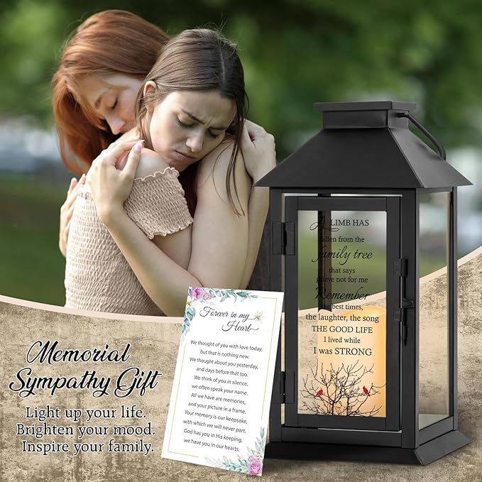 Memorial Lantern Bereavement Gifts in Memory of Loved One Remembrance Sympathy Gifts for Loss of Mother or Father with LED Candle and Remote