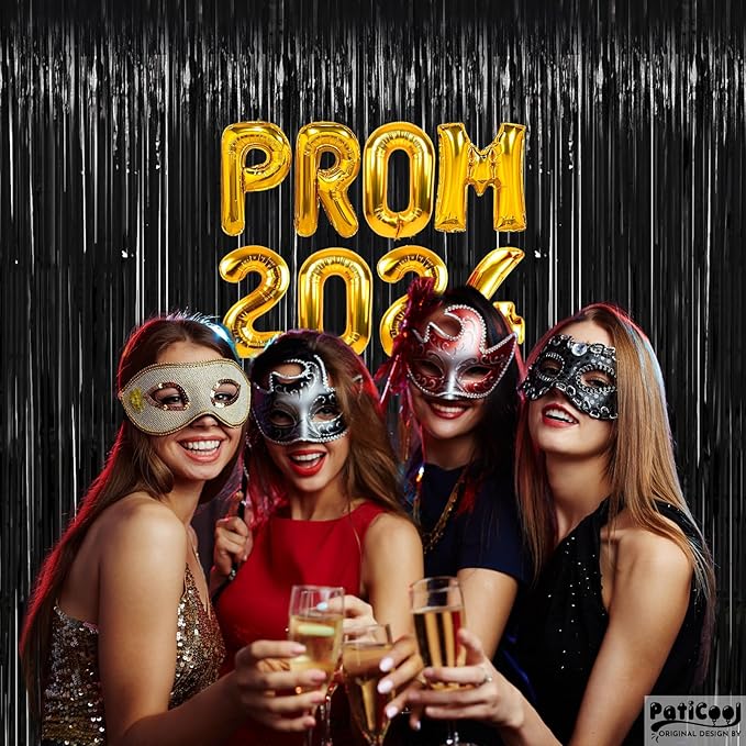 Black Streamers Party Decorations - Thicken 2 Pack 3.2 x 8.2 FT - Black Tinsel Foil Fringe Backdrop Curtains, Photo Booth Props for Birthday, Halloween, Retirement, Bachelor Party Decorations