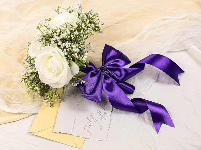 Purple Satin Ribbon 1-1/2 inch X Continuous 25 Yards, Single Face Polyester Ribbon Perfect for Gift Wrapping, Flower Bouquet, Wedding Decor, Crafts, Bow Making, Sewing and More