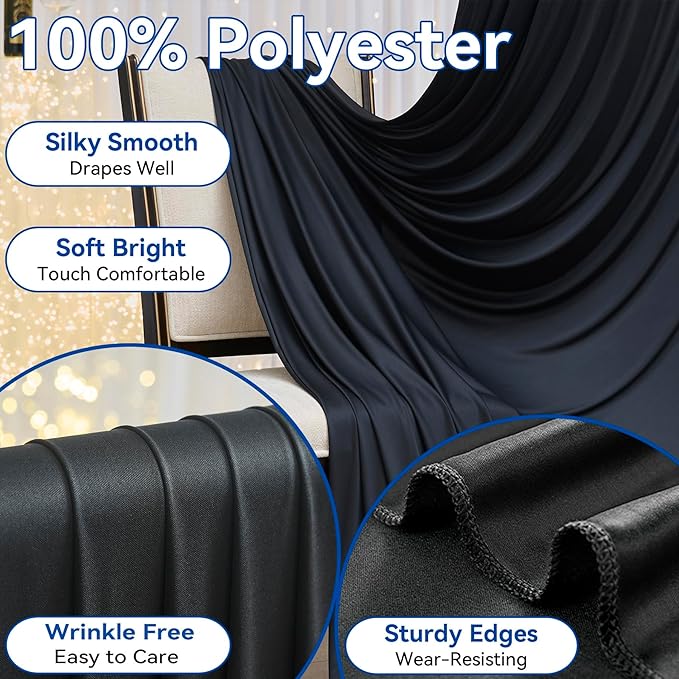 60x12ft Wrinkle Free Black Backdrop Curtain for Wedding Parties,12 Panels 5×12 ft Long Soft Silky Polyester Fabric Backdrop Drapes Black Photo Back Drop Curtains for Party Photography Background Cloth