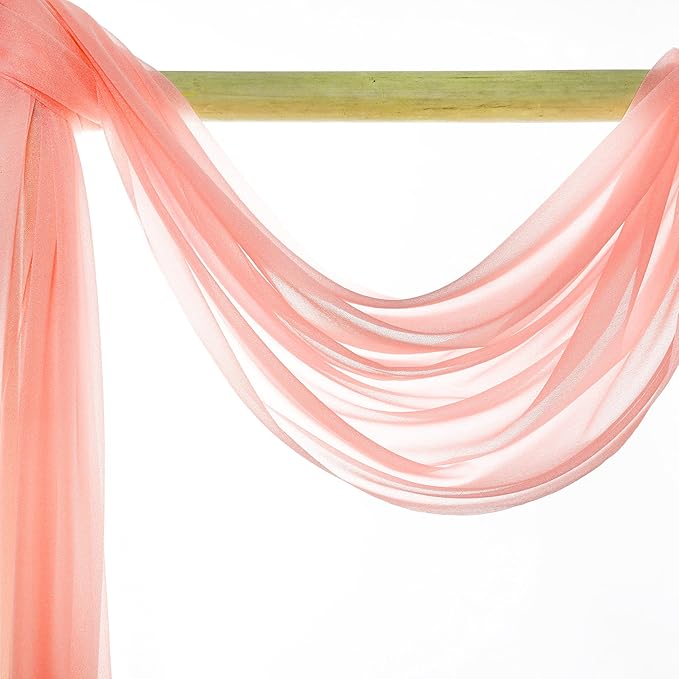 VDS Pack of 2 Panel (30 Inch X 50 Feet) Wedding Arch Draping Fabric Sheer Chiffon Fabric Drapery for Wedding Ceremony Reception Swag Backdrop Canopy Chuppah ARBO Altars Decoration (Peach)
