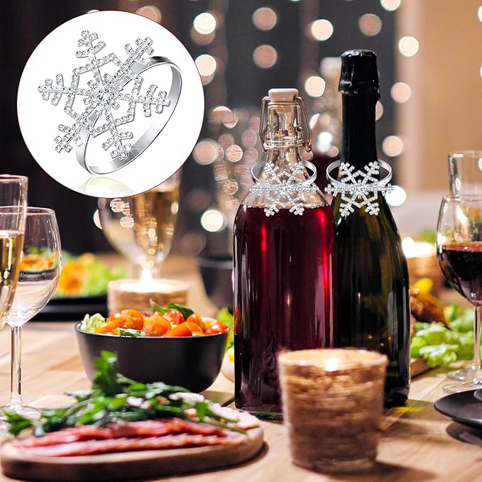 Patelai 24 Pieces Snowflake Napkin Rings Thanksgiving Christmas Napkin Holders Exquisite Household Rhinestone Napkin Rings Set for Christmas Wedding Dinner Party Table Decoration (Silver)