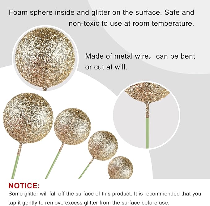 ASTARON 20 Pcs Ball Cake Topper Decorations Mini Balloons Cake Topper Sticks Champagne Gold Balls Cake Picks Cake Topper Balls Cake Decorations for Birthday Cake Decorations