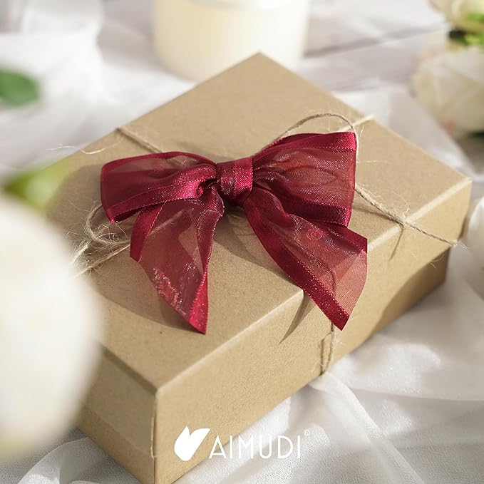 AIMUDI Burgundy Bows for Crafts 4" Organza Bows Premade Twist Ties Bows for Gift Wrapping Crafts Treat Bags Baskets Cake Pop Baby Shower Birthday Wedding Decor - 12 Counts