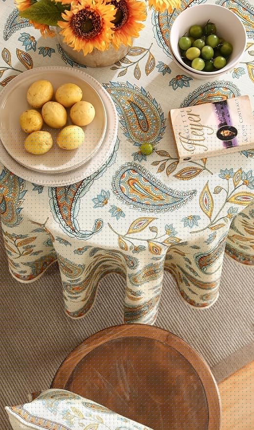 patdrea Designer Vintage French Small Table Cloth for Round Table,Italian Floral Tablecloth,Home Cover Fall Dacorative for Kitchen,Dining,Christmas,Thanksgiving,Tea Party,Diameter 55"-Lysaniya