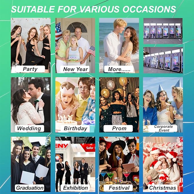 65''Magic Mirror Photo Booth Machine,Mirror Photo Booth 43''Touch Screen,Photo Booth with Flight Case,App Control,RGB Light for Wedding Party Events (Black, Machine+Camera+Mini Printer)