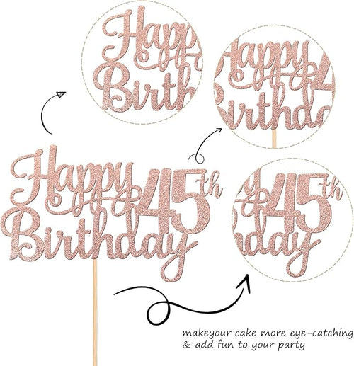 1 PCS Happy 45th Birthday Cake Topper Glitter Cheers to 45 Years Birthday Cake Pick 45 Fabulous Cake Decoration for Happy 45th Birthday Theme Party Decorations Supplies Rose Gold