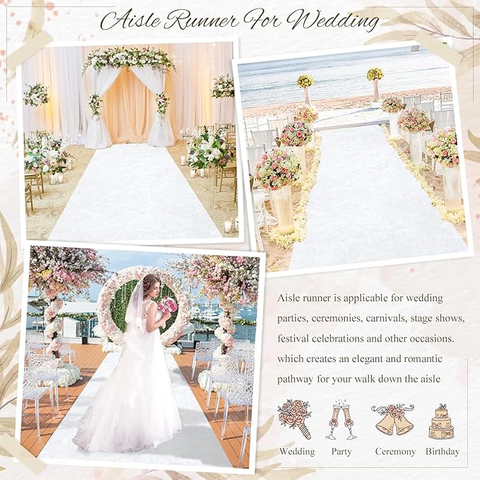 MODFUNS White Aisle Runner for Wedding Ceremony 4FTx25FT Velvet Fabric Runway Rug Wedding Runner Aisle Indoor Outdoor Carpet for Party Runners Carpet with Carpet Tapes Birthday Anniversary Runners