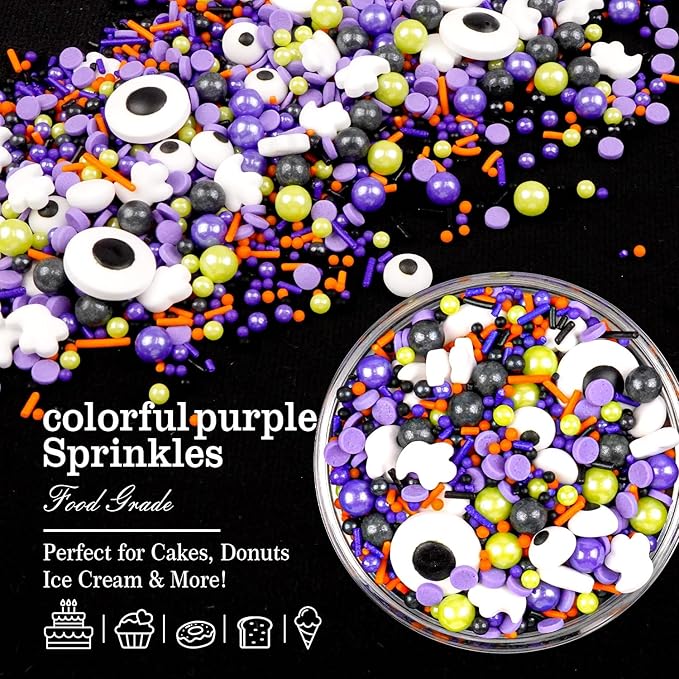 Halloween Sprinkles for Cake Decorating, Edible Candy Eyeballs, Pearl Sugar Sprinkles Mix, 150g/5.29oz, Perfect for Cake Decoration, Cupcake Decorations Ice Cream Toppings
