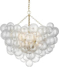 Nordic Bubble Ball Swirled Glass Chandelier, Dia 36 inch Gild Gold and Clear Blown Glass Large Pendant Light Fixture for Bedroom Study Restaurant Entry Room
