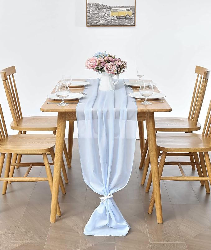 2 Pack 10Ft Baby Blue Chiffon Table Runner Sheer 29x120 Inch for Romantic Wedding Decor Bridal & Baby Shower Birthday Rustic Party Decoration