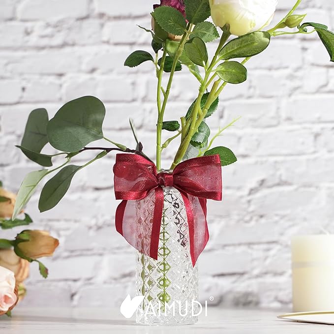 AIMUDI Burgundy Bows for Crafts 4" Organza Bows Premade Twist Ties Bows for Gift Wrapping Crafts Treat Bags Baskets Cake Pop Baby Shower Birthday Wedding Decor - 12 Counts