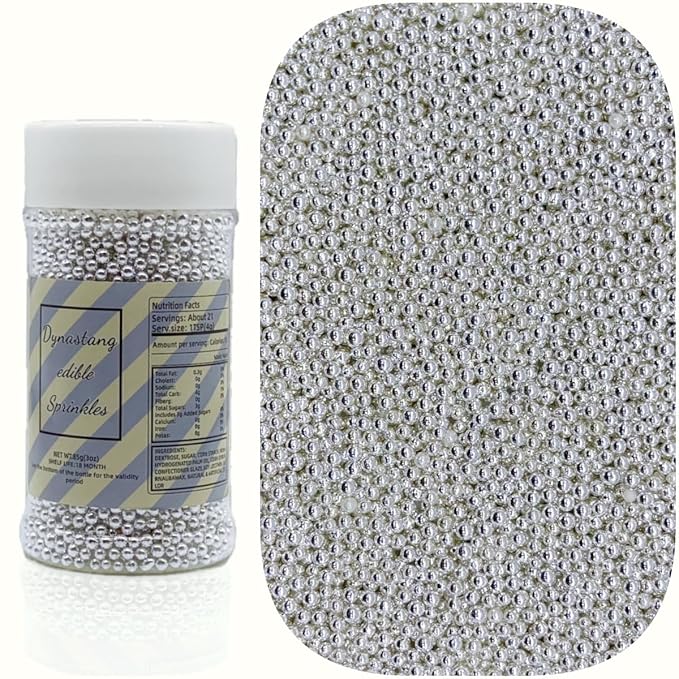 Dynastang 2mm Silver Pearls Sprinkles Edible Pearls Cake Decorating Stars Cake Decorations Cupcake Toppers Cookie Decorating Perfect for Cakes, Cupcakes, Desserts Toppings 3OZ