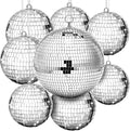 Haull 8 Pcs Large Disco Ball Set Silver Mirror Disco Reflective Ball with Hanging Ring Party Ornament Decoration for Stage Club Ballroom Dance Hall Wedding Prom Props(8'', 6'', 4'')