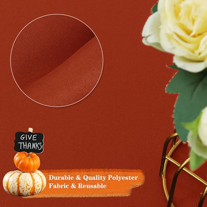 sancua 6 Pack Thanksgiving Round Tablecloth 90 Inch Burnt Orange, Stain and Wrinkle Resistant Fall Table Cloth - Washable Polyester Fabric Table Cover for Dining, Buffet Parties and Camping, Rust