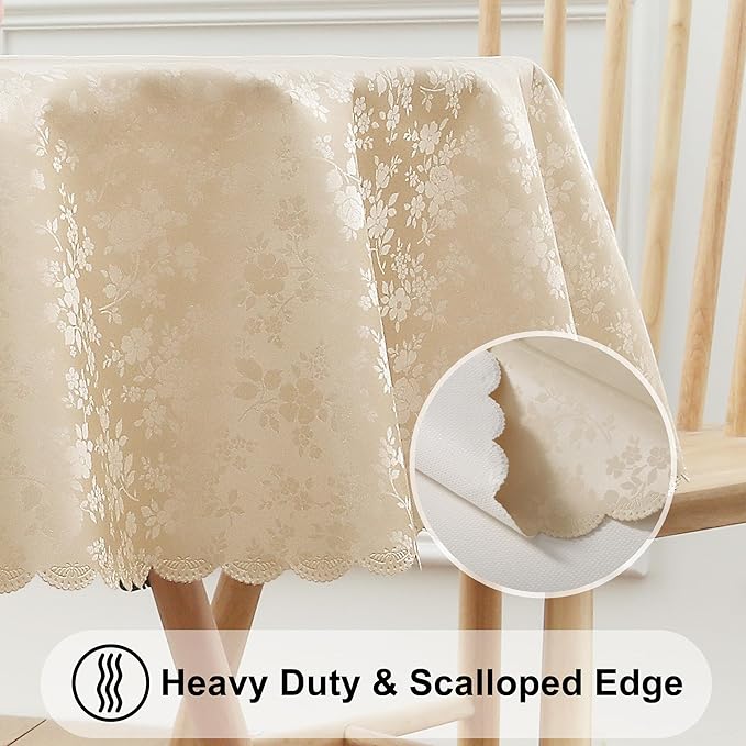 Smiry Round Table Cloth, Waterproof Heavy Duty Vinyl Tablecloths, Wipeable Washable Table Cover for Kitchen and Dining Room (Beige, 60" Round)