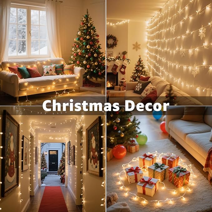 Connectable Warm White String Lights Indoor Bedroom, 8 Modes Christmas String Light Plug in Classroom Lights, 49ft 150 LED Fairy Twinkle Light for Wedding Holiday Christmas Decor