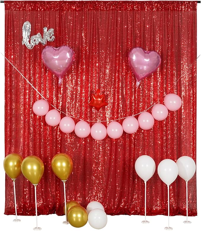 Poise3EHome Red Sequin Backdrop, 20Ft x 10Ft Glitter Photography Background Curtains for Party Baby Shower Wedding Birthday Christmas Thanksgiving Halloween Decoration