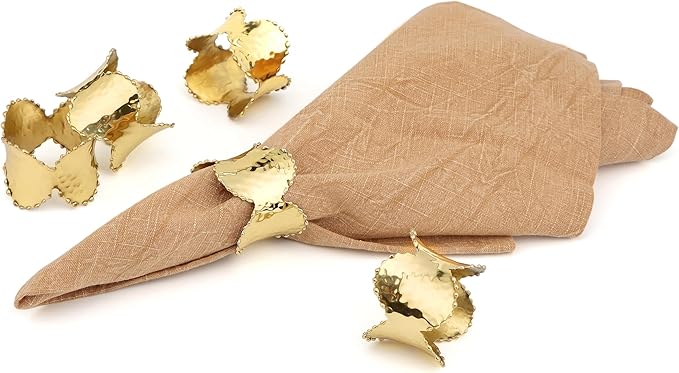 Set of 8 Antique Gold Blonde Napkin Rings - Elegant Metal Napkin Rings Table Decor, Lightweight, Durable, Perfect for Home Dining, Wedding, Reception, Banquets & Housewarming Gifts - ALPHA Living HOME
