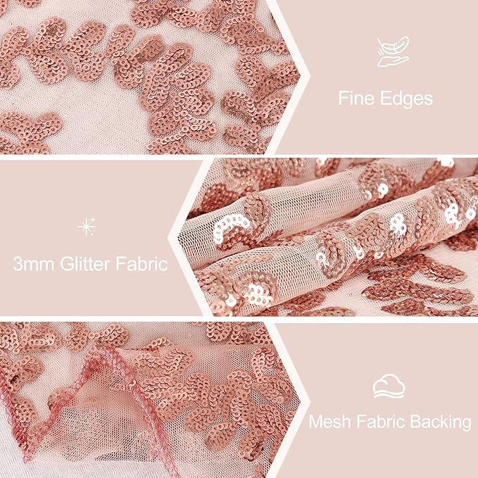Sequin Table Runners 5 Pieces Rose Gold Flower Table Runners 12x72 Inch Glitter Dining Table Cover for Party Wedding Birthday Reception Banquet Decoration Spring Party Chair Sashes
