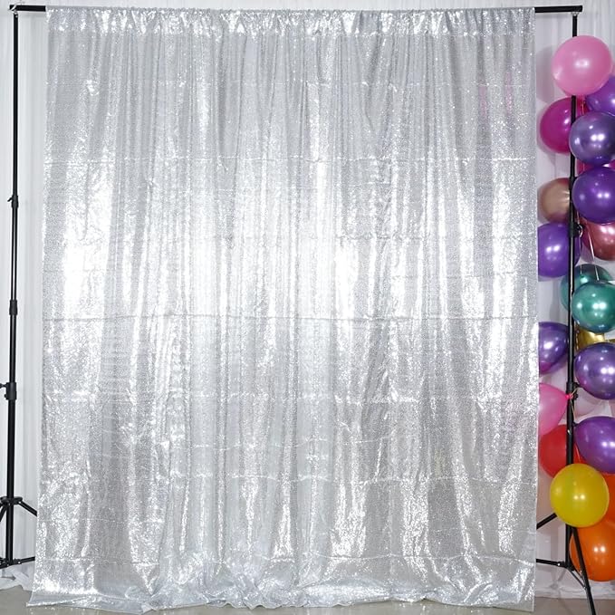 Poise3EHome 10Ft x 10Ft Silver Sequin Backdrop Curtain, Glitter Thick Satin Background Drapes, Sparkly Opaque Photography Curtain, Sequence Xmas Thanksgiving Backdrop for Wedding Party Decor