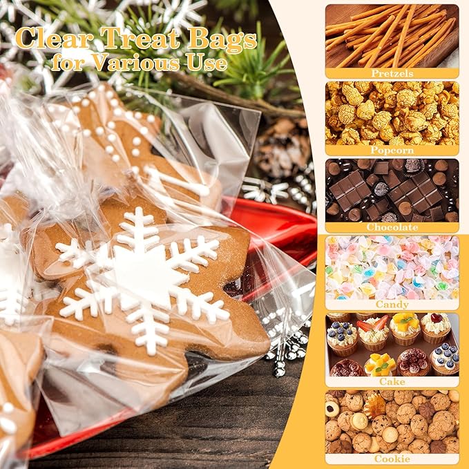 100 PCS Cellophane Treat Bags, 4x6 In Clear Cellophane Gift Bags with Twist Ties Plastic Goodie Bag for Party Favor Cookie Candy Popcorn Bakery Chocolate Gift Wrapping