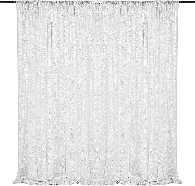 White Sequin Backdrop Curtains 1 Panel 8FTx8FT Glitter White Drapes Photo Backdrop Drapes Party Wedding Baby Shower Curtain Sparkle Photography Party Decor Background