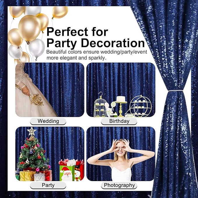 Navy Blue Sequin Backdrop Curtains 4FTx8FT 2 Panels Navy Backdrop Curtain for Parties Glitter Backdrop Photo Background for Wedding Baby Shower