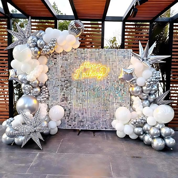 3pcs 32inch Iridescent disco explosion star foil balloons.Black white Foil Cone Star burst Balloons for disco Birthday Bachelorette Party decorations.