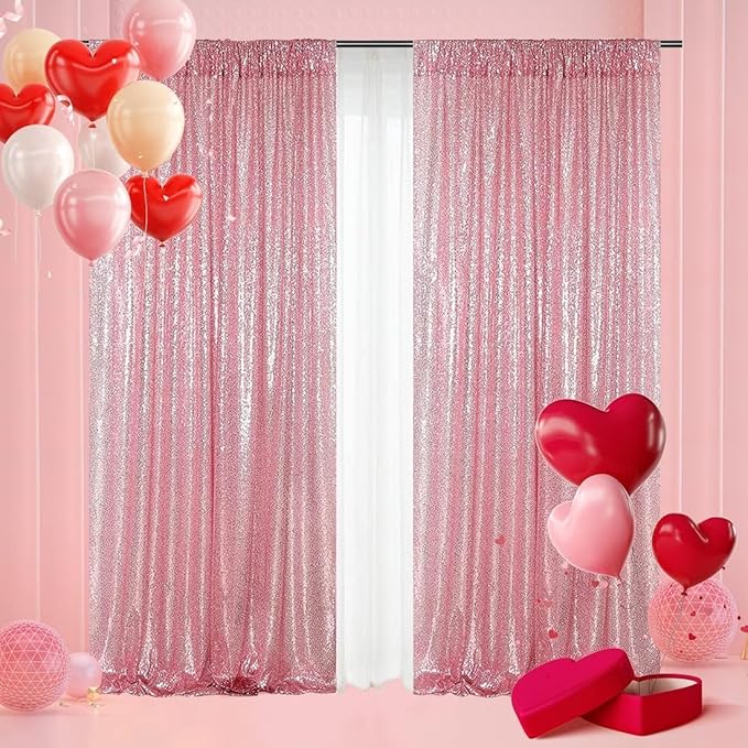 Poise3EHome Fuchsia Pink Sequin Backdrop Curtains, 2 PCS 5FT x 10FT Glitter Panels for Birthday Party Baby Shower Wedding Christmas Thanksgiving Holiday Festival Decor
