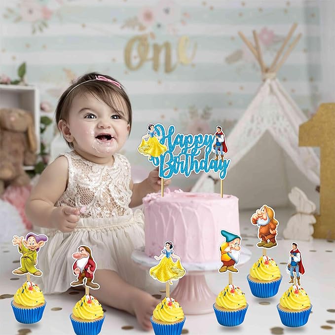 "Snw Whte and the Sevn Dwafs Cupcake Topper | Fairytale Party Decor | Enchanted Forest Theme | Classic Story Celebration | Magical Cake & Cupcake Decorations"