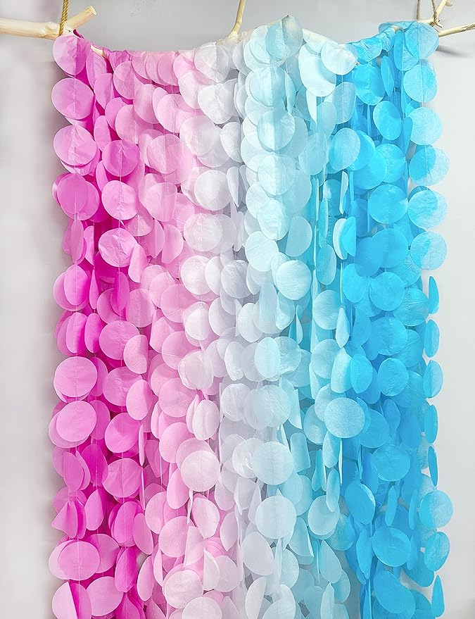 205 Ft Gender Reveal Party Decorations Ombre Pink and Blue Big Circle Dot Backdrop Garland Tissue Paper Polka Dot Hanging Curtain Streamer for He or She Boy or Girl Baby Shower Birthday Party Supplies