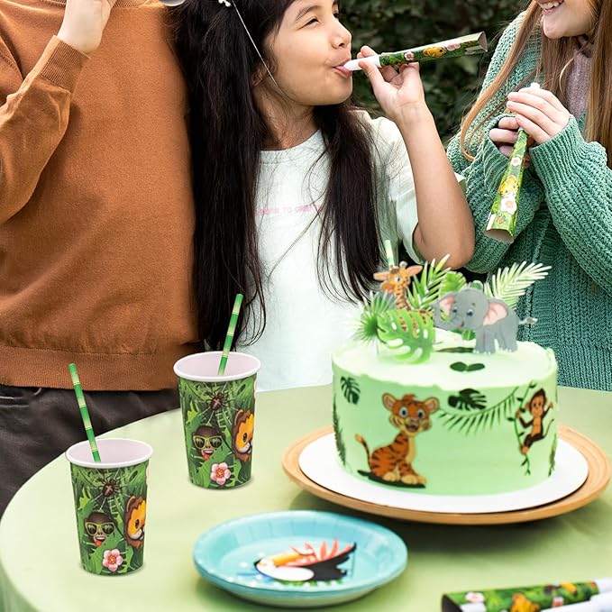 Paper Straws for Drinking Green Bamboo, 7.75" x 0.24" - for Cocktail, Juice, Iced Tea, 100% Biodegradable