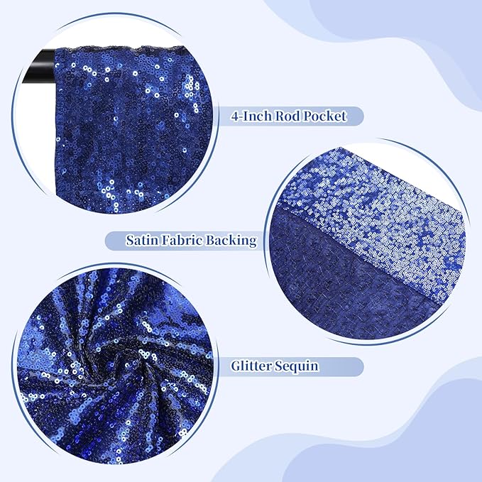 SquarePie Sequin Backdrop Less Transparent Background Sparkly Curtain for Wedding Party 8FT x 8FT Navy Blue