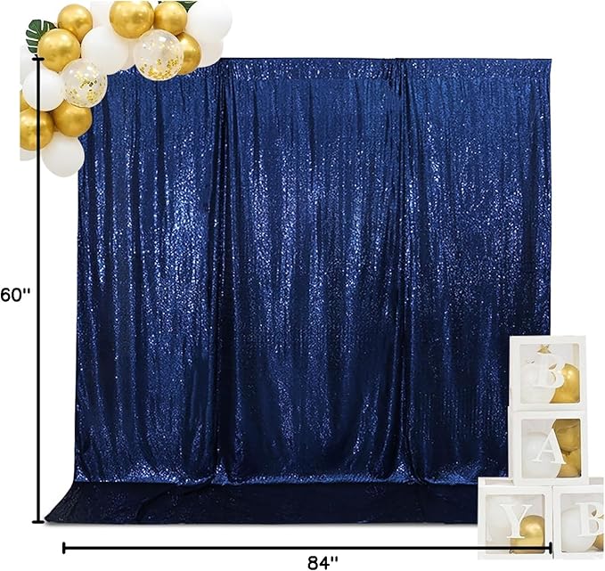 SquarePie Sequin Backdrop Curtain Less See Through Background for Wedding Party 5FT x 7FT Navy Blue