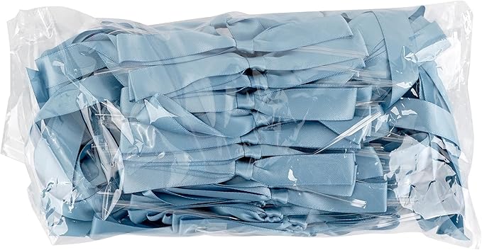 50 PCs Dusty Blue Bow 5 Inch Long Tail Bows for Gift Wrapping, Easter Bow Party Decorations, Twist Tie Bows, Satin Bows for Crafts, Premade Bows for Presents, Treat Bags, Bottles, Cakes