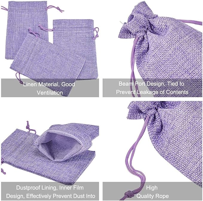 20pcs Burlap Bags 5 x 7, Linen Drawstring Gift Bags, Wedding Party Christmas Favor Bags Jewelry Candy Pouches Sacks (Light Purple)
