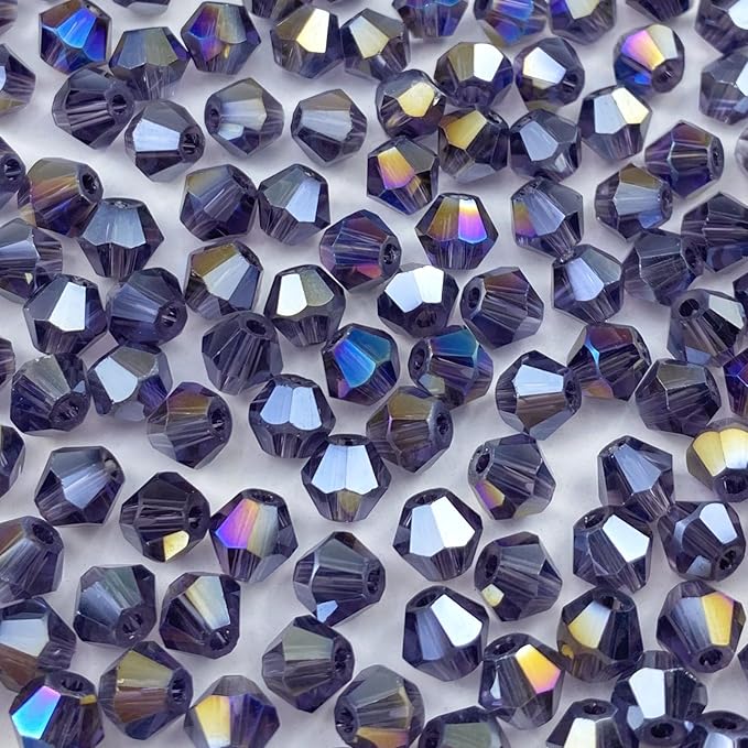 100pcs 8mm Bicone Crystal Glass Beads Loose Spacer Beads Faceted Craft Beads for Jewelry Making DIY Necklace Bracelet Earring Wind Chimes Suncatchers Ornamen(Violet AB)