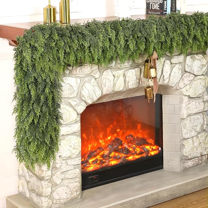 Real Touch Cedar Garland - Artificial Christmas Garlands Faux Green Cedar Fake Pine Needles Garland for Fireplace,Table, Stairs, Mantle, Window,Indoor Outdoor,Home,Holiday Decor(1 PCS,16 FT)