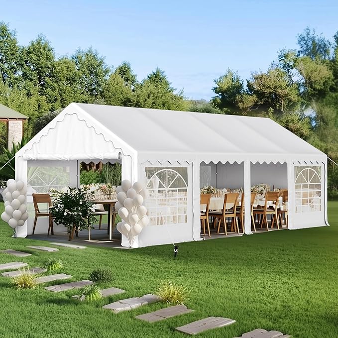 PHI VILLA 26'x13' Outdoor Heavy Duty Party Tent Large Commercial Canopy Wedding Event Tent Shelter Canopy Carport with Removable Sidewalls & 3 Storage Bags for Patio Outdoor Garden Events, White