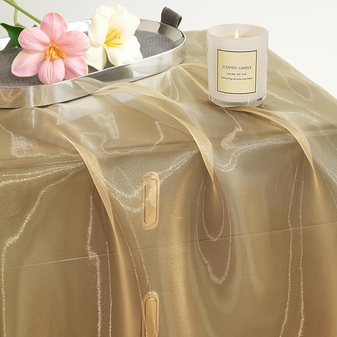 P Pothuiny Sheer Organza Fabric by The Yard, 10 Yards x 60 Inch Wide Bridal Champagne Organza Tulle Fabric Roll Shiny Gauze Fashion Dress Sewing Craft for Wedding Party Decorations Backdrop
