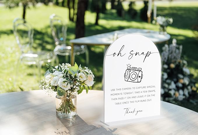 Disposable Cameras for Weddings Sign, White Arch Acrylic Sign, Wedding Reception Decorations, Bridal Shower Decor, Engagement Party Decor, Centerpiece Table Decorations Party for Bride and Groom-23