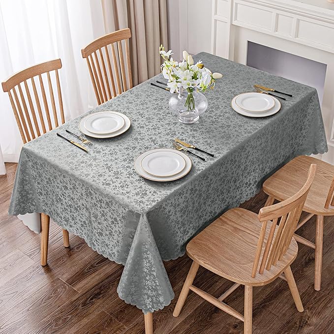 Smiry Rectangle Table Cloth, Waterproof Heavy Duty Vinyl Tablecloths, Wipeable Washable Table Cover for Kitchen and Dining Room (Grey, 60" X 102")