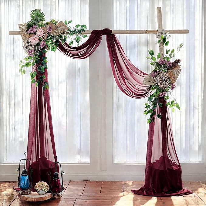 MDS Halloween Chiffon Draping Fabric - 2 Panel, 30" Wide x 40ft Long - Sheer Spooky Arbor & Canopy Drapery for Haunted House Backdrops, Party Ceilings, DIY Costumes & Themed Events - Burgundy