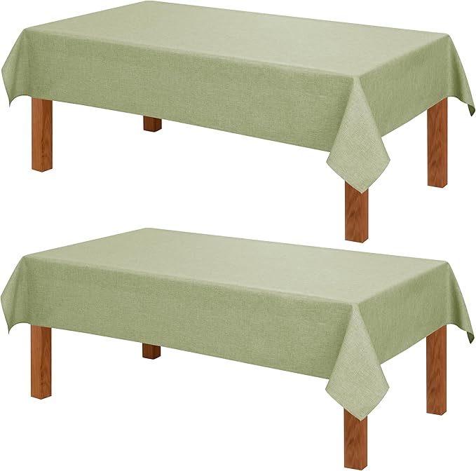 Hiasan 2 Pack Faux Linen Rectangle Tablecloth - Wrinkle and Stain Resistant Washable Table Cloth for Kitchen Dining Room Holiday Table Cover for Party Dinner, Green, 54 x 108 Inch