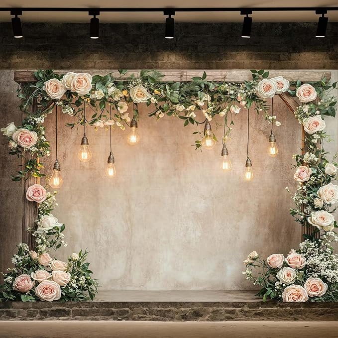 6x4ft Country Wedding Photography Backdrop Floral Rustic Roses Farmhouse Wooden Door Backdrop Pink Flower Birthday Baby Shower Wedding Bridal Party Banner Photo Booth Props Anniversary Background