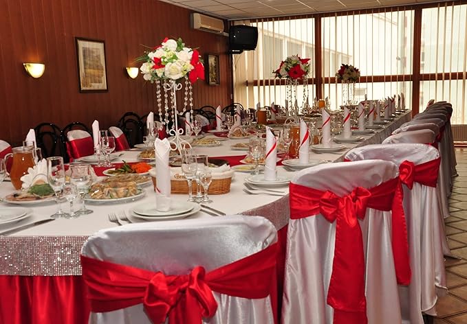 100 PCS Satin Chair Sashes Decorative Bows Satin Chair Sashes Ties Back Ribbon Bows Chairs Cover Band for Wedding Party Events Ceremony Reception Banquet Christmas Chair Cover Decor(7 x 108 inch,Red)