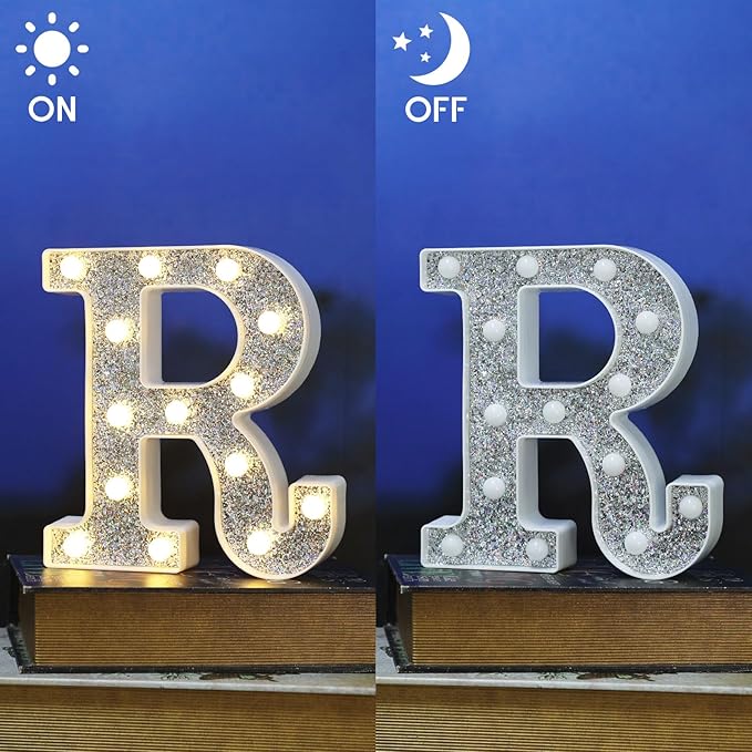 NW LIGHT Light-Up Letters, Marquee Alphabet & Number Letters for Table Decor, Glitter Light Up Signs for Prom, Events & Engagement - Letter R