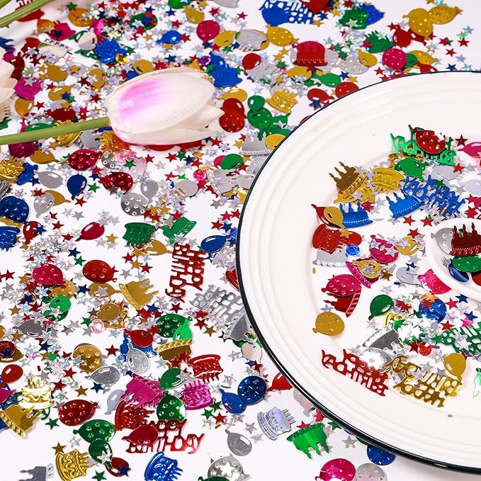 Multicolor Happy Birthday Confetti, 3000 Pcs Birthday Cake Table Metallic Foil Confetti Party Table Decor for Party, Baby Shower, DIY Arts and Crafting